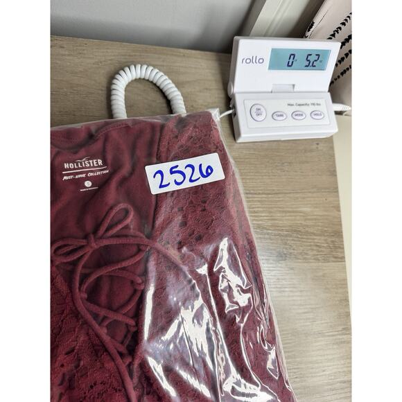 Hollister Y2K Womens Crochet Lace Long Sleeve Top S Burgundy Boho V-Neck Tie - Picture 12 of 12